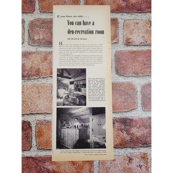 1950 "If You Have an Attic - You Can Have A Den-Rec Room" Vtg Print Article - Picture 7 of 7